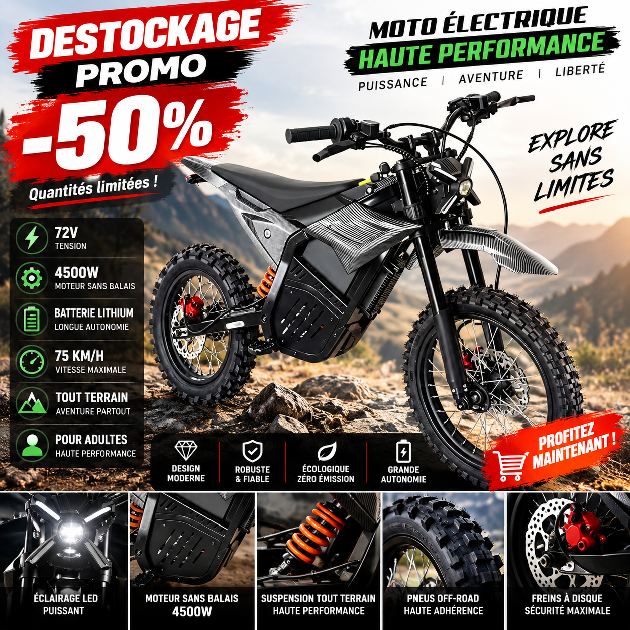 Moto électrique puissante de 72V4500W