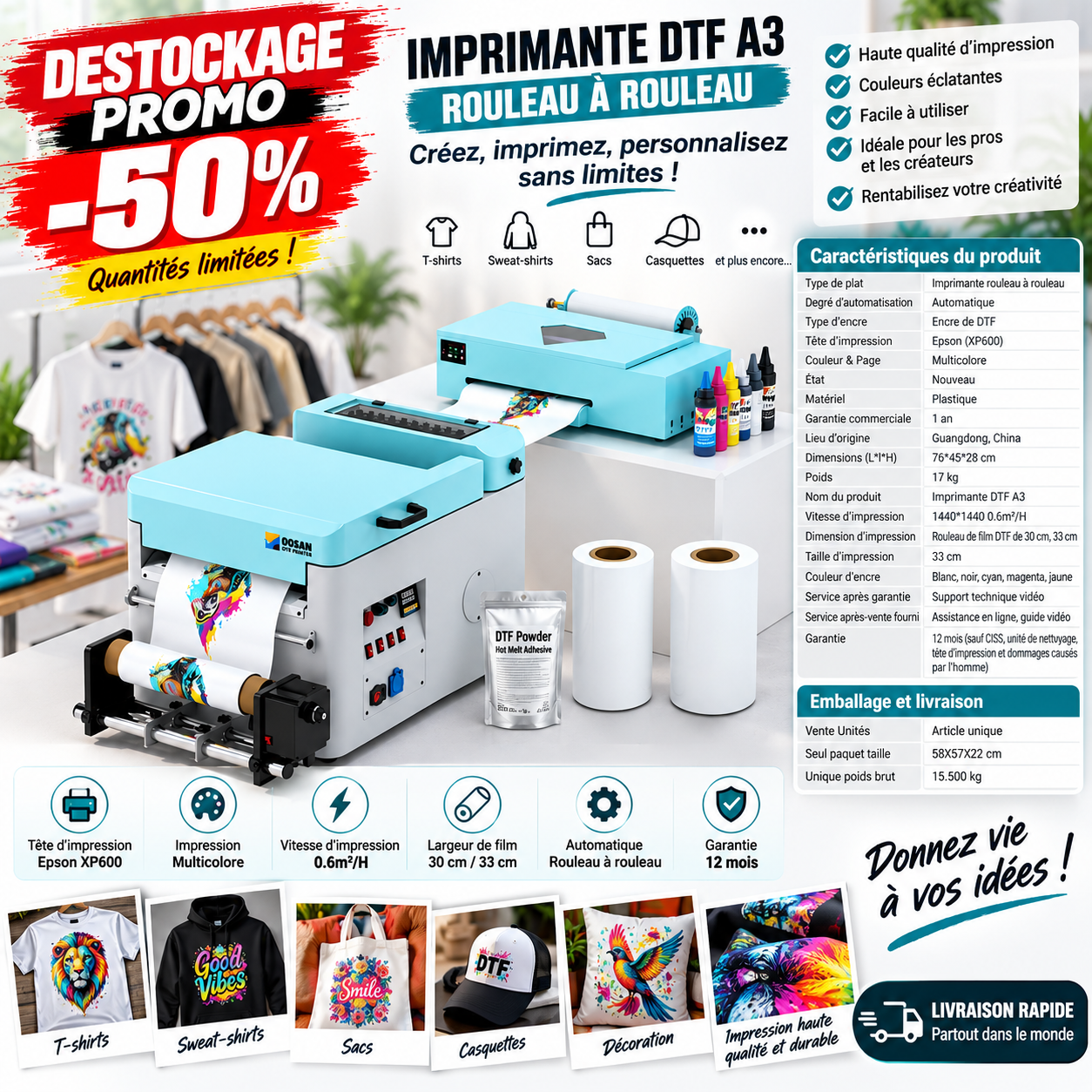 imprimante dtf fcolor a3 xp600 prestige